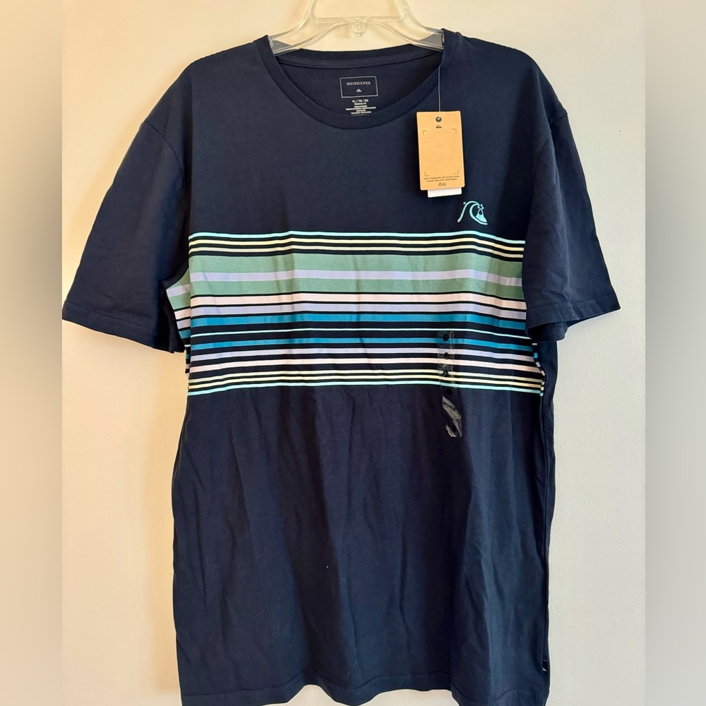 NWT Quiksilver Navy Striped T-Shirt size XL